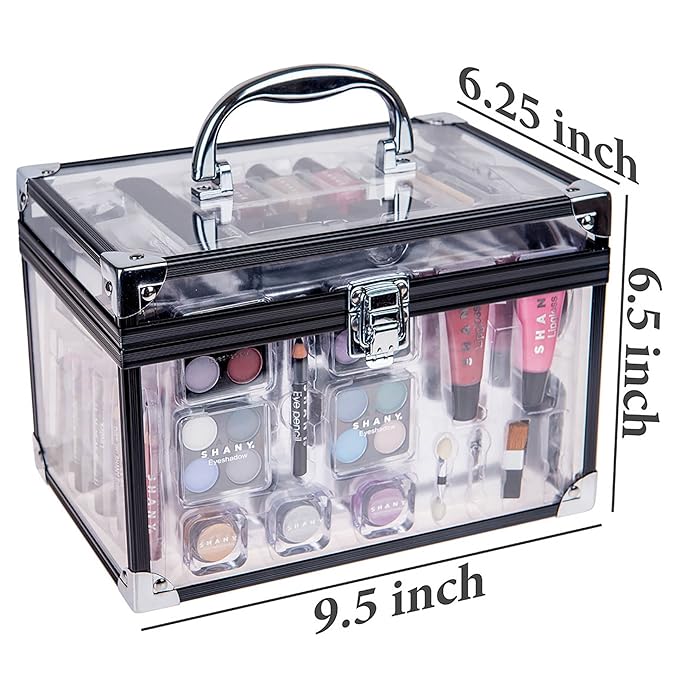SHANY Carry All Trunk Makeup Train Case with Re-usable Aluminum Makeup Storage Case. Non Toxic Color Make up Set with Eye palettes, Blushes,Makeup Powders, Manicure, Pedicure and Makeup Brushes.