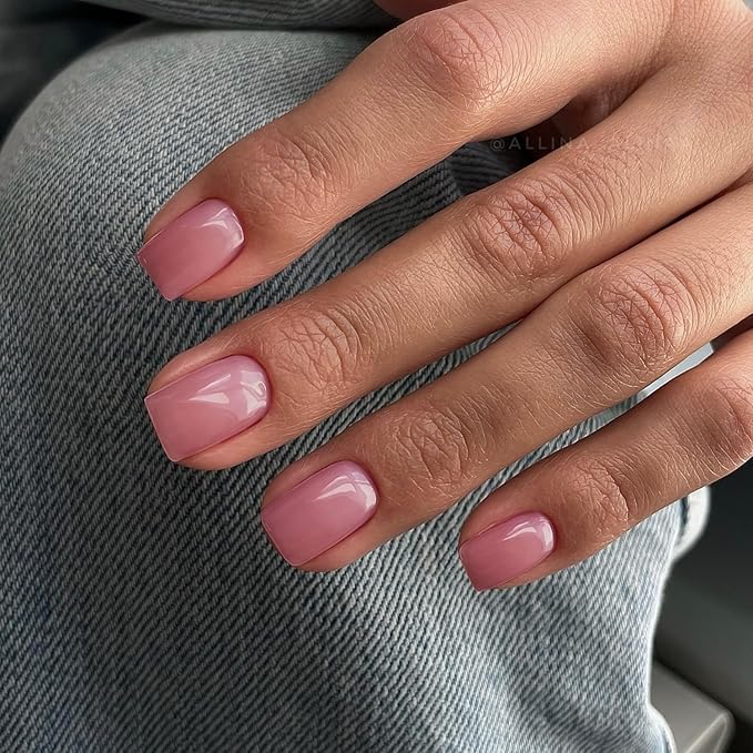 Rose Pink 48Pcs Press on Nails - Short, Square, Gel, Acrylic, Thick, Petite Handmade False Nails