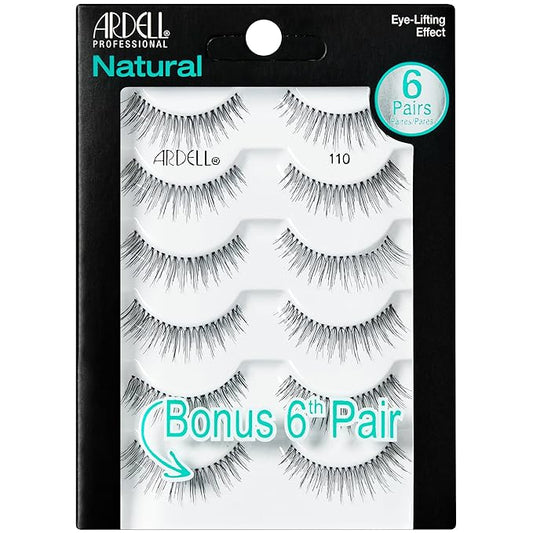 Ardell False Eyelashes, Natural Lashes 110 - Lightweight Reusable Strip Lashes, Eye-Lifting Effect, 5 Pairs + Bonus Pair