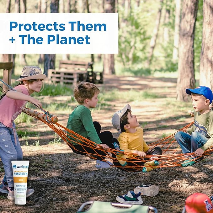 Waxhead Kids Sunscreen SPF 32, Zinc Oxide Mineral Sunblock for Face & Body, Baby & Toddler Safe, Pediatrician Recommended, Reef Safe, Non-Greasy, Tear-Free, Biodegradable, EWG 1 Rated (4oz)