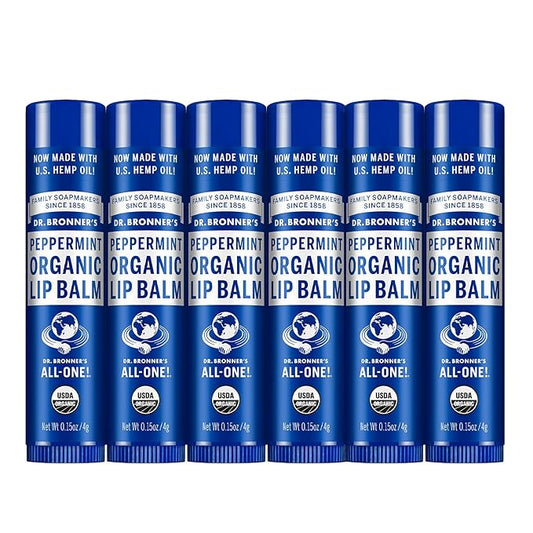 Dr. Bronner's - Organic Lip Balm (Peppermint, 0.15 ounce, 6-Pack) - Made with Organic Beeswax and Avocado Oil, For Dry Lips, Hands, Chin or Cheeks, Jojoba Oil for Added Moisture, Cooling and Hydrating