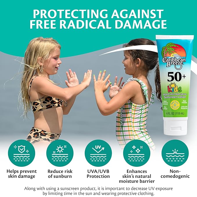 Reef Friendly Kids Sunscreen Lotion SPF 50, Mango Lime Scent Body Sunscreen Lotion, Rich in Anti Oxidants, Water Resistant Up to 80 Minutes, Broad Spectrum Body Lotion with Sunscreen, 4 oz, 2 Pack