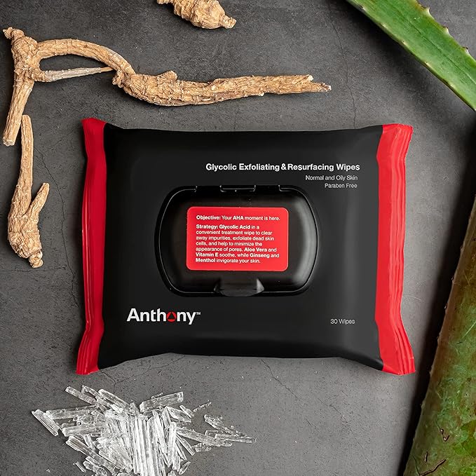 Anthony Day Cream SPF 30 Men’s Face Moisturizer with Sunscreen 3 Fl Oz Glycolic Exfoliating & Resurfacing Wipes 30 Sheets per Bag