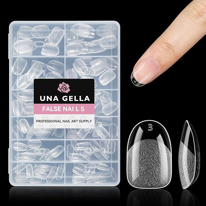 UNA GELLA Short Oval Round Nail Tips, Pre Etched Short Oval Gel Nail Tips Soft Gel Full Cover Press on Nails for Nails Extension Art DIY Salon 216Pcs 12 Sizes