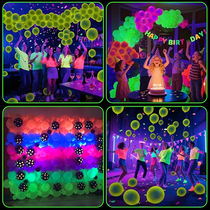 100 Pcs UV Neon Yellow Balloons 12 inch Neon Party Supplies, Balloons, Glow in the Dark for Birthday, Graduation, Baby Shower,Wedding, Anniversary Valentines Party Decorations