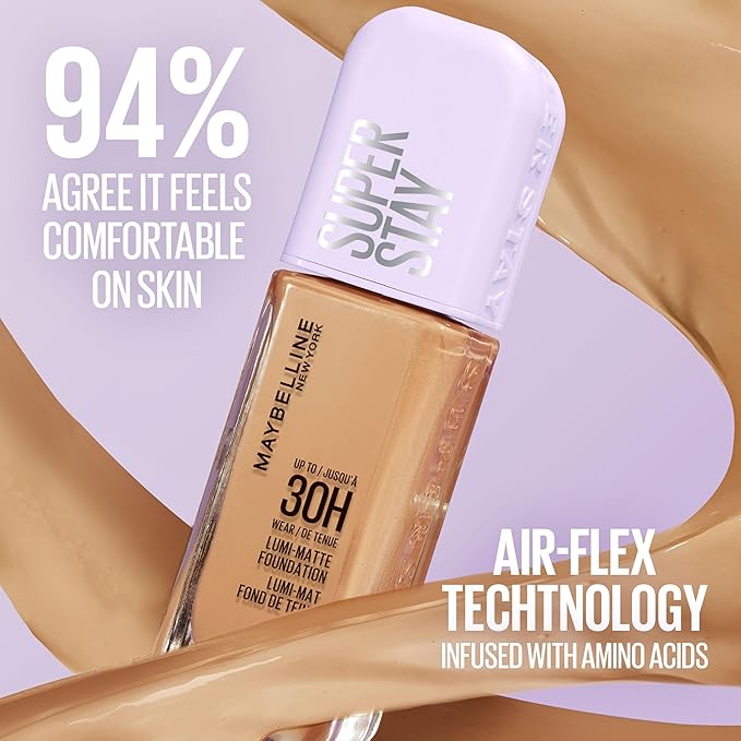 Maybelline Super Stay Lumi-Matte Foundation, Lightweight and Buildable Full Coverage Foundation Makeup For Up To 30HR Wear, 375, 1 Count