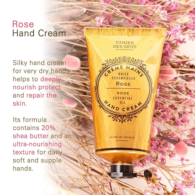 Panier des Sens Rose Hand Cream - Nourishing Shea Butter Hand Cream for Dry Cracked Hands 97% Natural Ingredients - Dermatologically Tested Hand Lotion for Woman Made in France, 2.5 fl oz