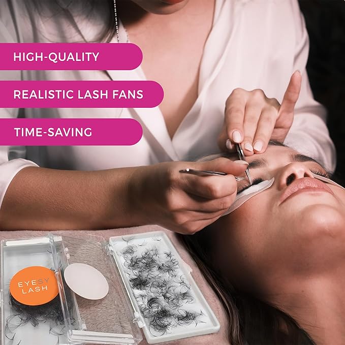 Eyesy Lash 500 Camellia Promade Fans - 5D 0.07 Size 12-14-16mm Curl C - Natural Premade Lash Fans for Eyelash Extensions 3 Lengths in 1 Loose Pre Made Eyelash Create Depth, Texture, Layer, Volume