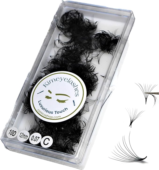 10D - 0.07 C and D Curl 1000 Premade volume fans loose Fans, Handmade eyelash extensions supplies Russian volume lash promade fan (10D - 0.07 - Curl D, 12mm)