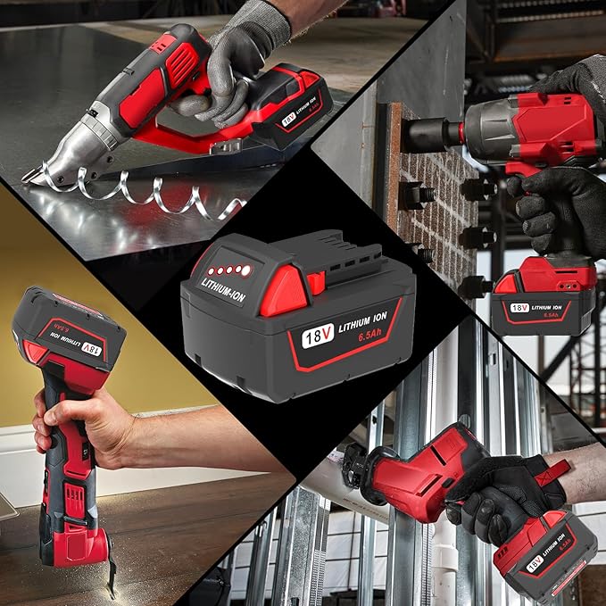 2 Pack 6.5Ah 18V Batteries Replace for Milwaukee M18 Battery Lithium lon 48-11-1860 48-11-1850, Compatible with m18 Milwaukee Battery Charger and 18 Volt Cordless Power Tools