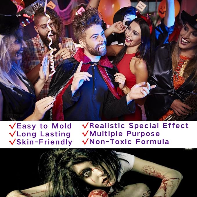 MEICOLY 3Pcs Special Effects SFX Makeup Kit,Fake Nose Skin Putty Wax Makeup for Cosplay,Scar Wax Fake Scar Modeling Wax for Fake Cut Wound with Spatula,Fake Blood Scab Coagulated Blood Gel,Light