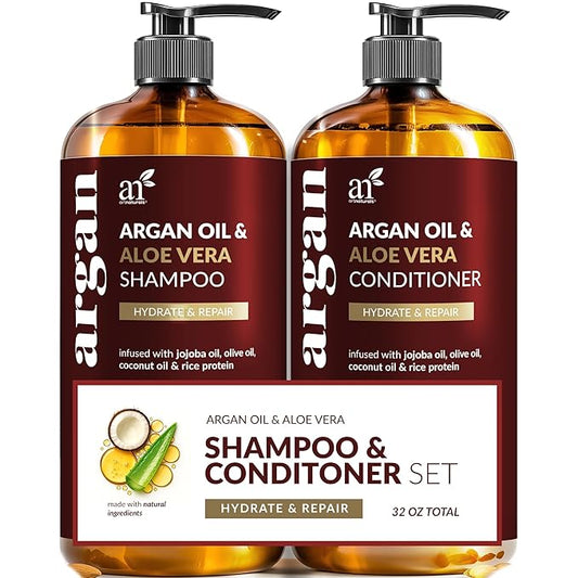 Argan Oil Shampoo and Conditioner Set - Sulfate-Free Formula with Nourishing Moroccan Oil and Keratin -for All Hair, Curly or Straight - Hydrate Repair Defy Frizz for Salon-like Results!16 Fl Oz 2 PK