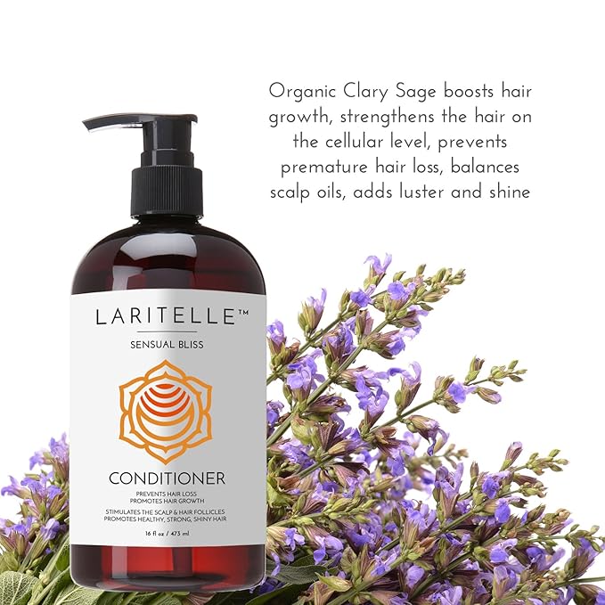 Laritelle Organic Conditioner Sensual Bliss – 16 oz – Deep Hydration & Anti‑Thinning, Organic Argan • Babassu • Apricot Kernel Oils & Keratin Protein – Color‑Safe, Cruelty‑Free