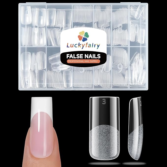 Medium Square Nail Tips, 360pcs Soft Gel Pre-Shaped Acrylic Fake Nails, Half Matte Full Cover Clear Gelly Press on Flase Nail Tips for Extension Nail Manicure Home DIY 12 Sizes Gelly Tips