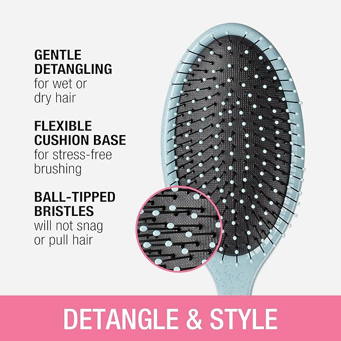 Conair Detangling Hair Brush Set 3 Pack, For Wet, Dry and All Hair Types, Detangling Brushes for Women, Glitter Silver, Blue, Pink