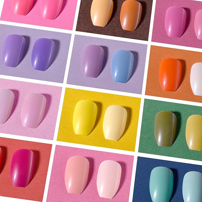 720PCS Coffin Press On Nails, TsMADDTs 24 Colors Acrylic Medium Short Ballerina False Nails Tips with Glue, File, Tabs, Stickers and Tweezer for Art DIY