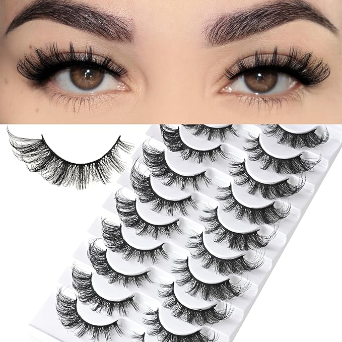 FARRED Fox Eye Lashes Natural False Eyelashes Wispy Mink Cat Eye Lash Fluffy Wispies Eyelash Natural Look 10 Pairs Fake Lashes Pack Volume Lash Strips Pestañas (Z08|8-16MM)
