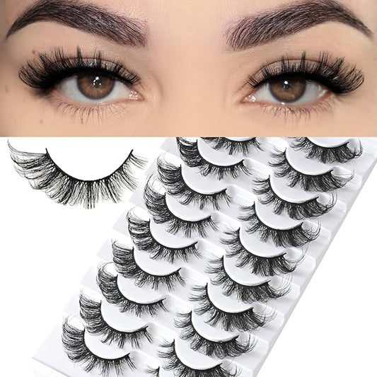 FARRED Fox Eye Lashes Natural False Eyelashes Wispy Mink Cat Eye Lash Fluffy Wispies Eyelash Natural Look 10 Pairs Fake Lashes Pack Volume Lash Strips Pestañas (Z08|8-16MM)