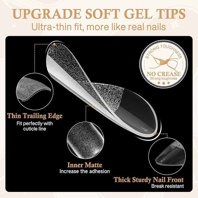 Almond Gel Nail Tips: 360pcs Pre-Shaped Medium Nail Tips Almond Shape Acrylic Fake Nails Half Matte Full Cover Press On Nails for Extension Home DIY Salon 12 Sizes