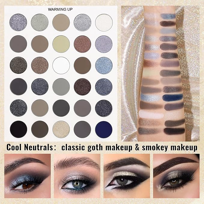 UCANBE Eyeshadow Makeup Palette 86 Colors, Matte Black Grey Silver Smokey Goth Eye Shadows+Chunky Pressed Glitters+Bright Colorful Neon Shades+Rosy Rusty Neutrals for Every Day & Halloween Make Up