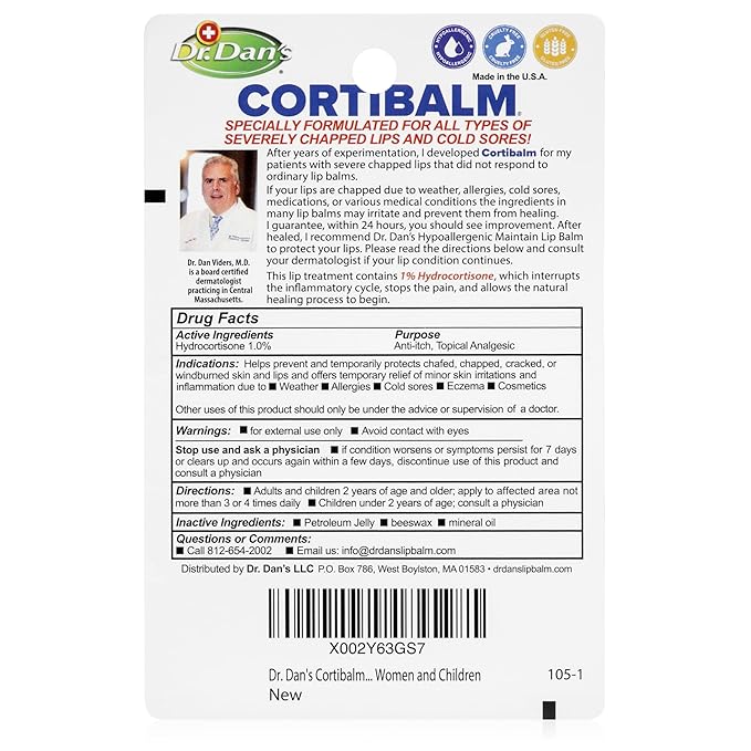 Dr. Dan's Cortibalm-5 Pack- for Dry Cracked Lips- Healing Lip Balm for Severely Chapped Lips - Designed for Men, Women and Children -