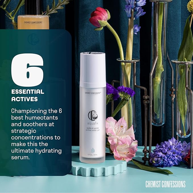 Chemist Confessions Aquafix Hydrating Water Gel - Moisturizing, Oil-Free Facial Water Gel - Face Moisturizer for Intense Hydration & Skin Barrier Repair - 1.75 Fl oz
