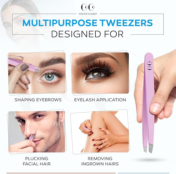 Tweezers for Facial Hair Women, Professional Precision Eyebrow Tweezers for Women and Men, Sharp Stainless Steel Slanted Tip for Hair Removal, Eyebrows and Ingrown Hair