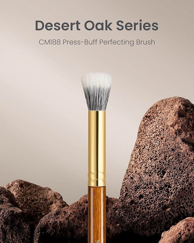 Desert Oak Series Dual Wool Blush Brush - Flat Top Goat Hair for Diffused Powder & Cream Blush, Seamless Blending, Bubinga Handle (CM 188)