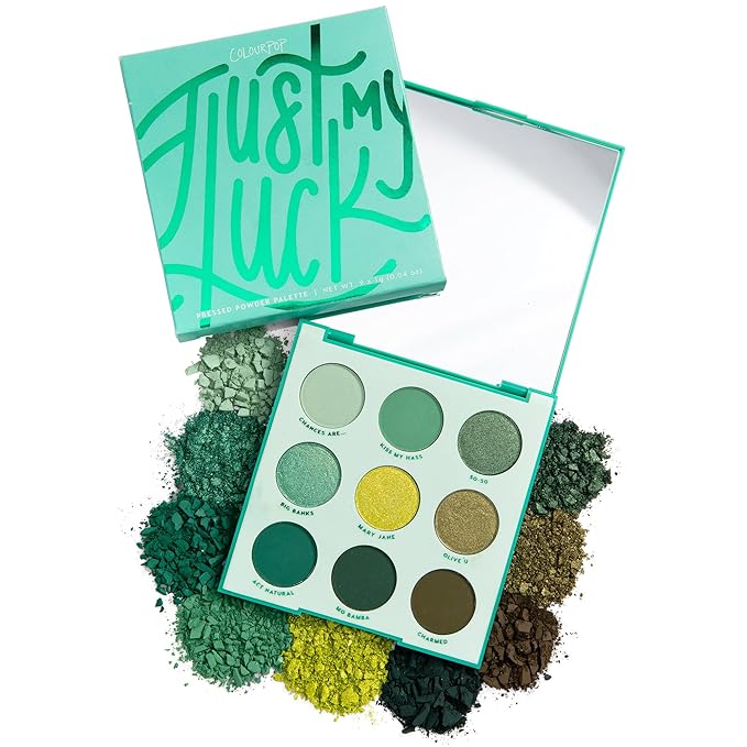 Colourpop Just My Luck Green Eyeshadow Palette - Green & Neutral Eyeshadow Palette with Matte & Metallic Finishes - High-Pigment Eye Makeup with a Long-Wearing Formula (0.3 oz)