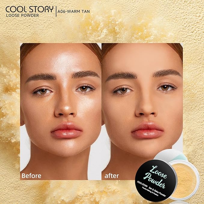 Loose Setting Powder, Bake Makeup Powder Full Coverage Matte Finish (Warm Tan, 6g/O.21oz)