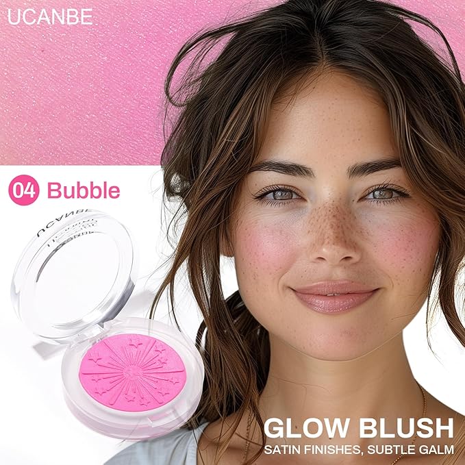 UCANBE Baked Blush for Cheek, Glow Blushing Palette - Seamless Silky Blendable Powder Blush Makeup Palette, Delivering Long Last Natural Ruddy Complexion, 04 Bubble