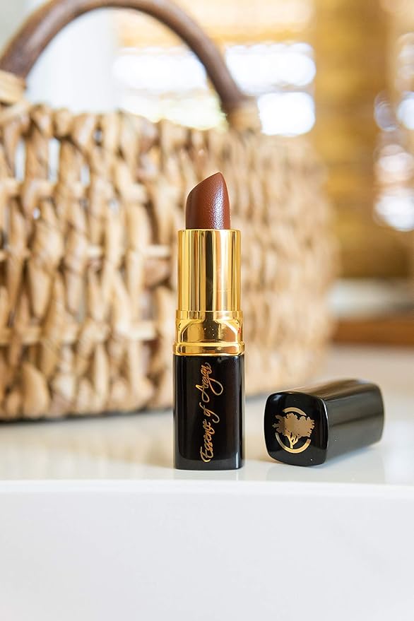 Essence Of Argan Dark Brown Lipstick for Cracked & Dry Lips - 100% Organic Argan & Jojoba Oil, Shea Butter & Aloe Vera - Hydrating & Deep Moisturizing Chocolate Brown Long Lasting Lipstick for Women