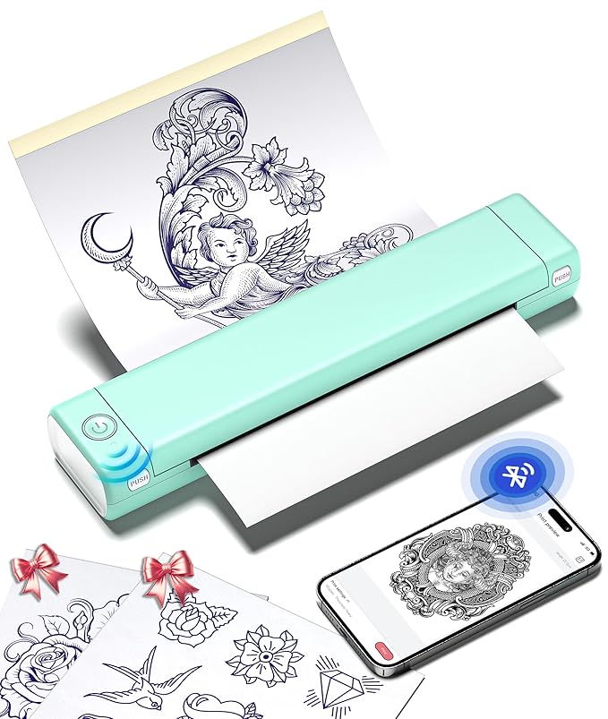 Phomemo M08F Wireless Tattoo Transfer Stencil Printer, Tattoo Transfer Thermal Copier Machine with 10pcs Free Stencil Paper, Portable Printer Kit for Tattooing, Compatible with Smartphone & PC