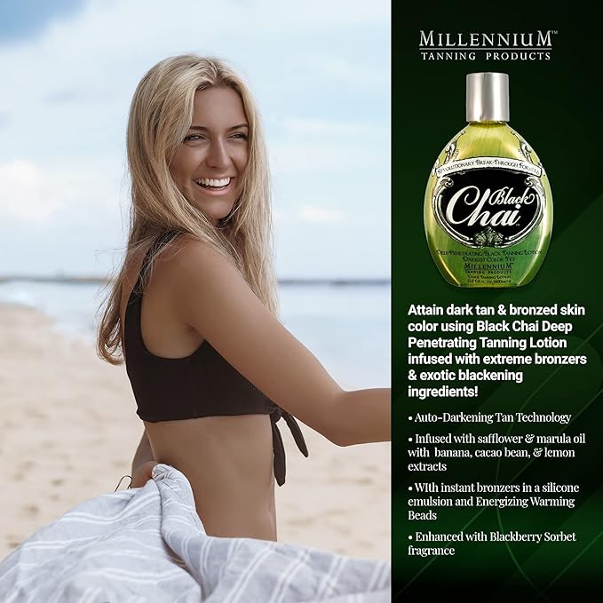 Millennium Tanning Black Chai Tanning Lotion with Bronzers, Essential Oils, & Extracts (13.5 Ounces)