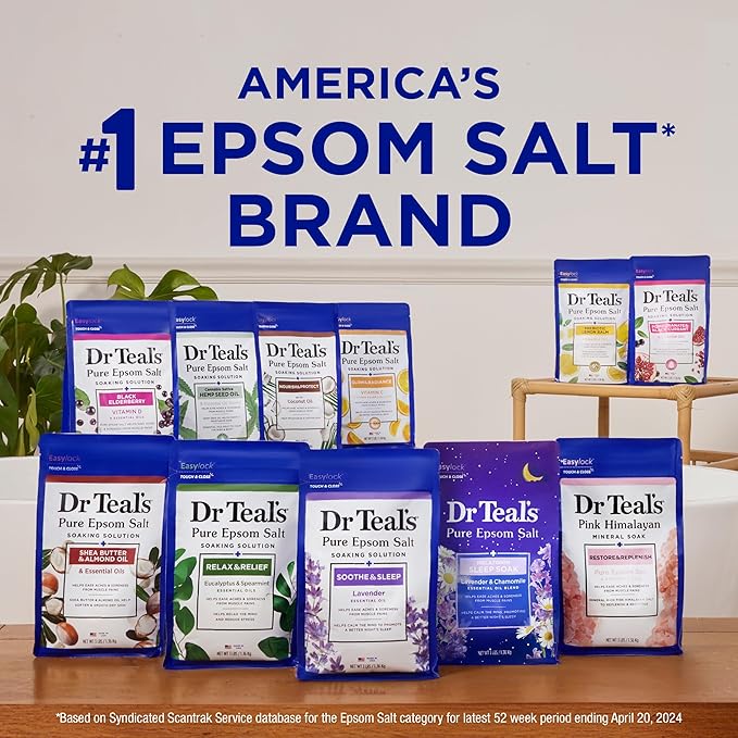 Dr Teal's Pure Epsom Salt, Prebiotic Lemon Balm & Essential Oil, 3 lbs (Pack of 4)