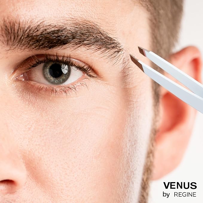 Venus by Regine Slant Tweezers - Handmade Precision Tool for Women & Men, 25-Degree Angle for Shaping Eyebrows & Grooming Facial Contours, Suitable for Eyebrow & Facial Hair Removal (White)