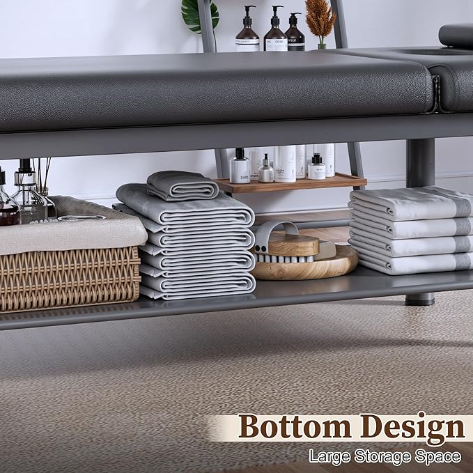 Olela Heavy Duty Stationary Massage Table with Adjustable Backrest, 31.5" Wide Professional Spa Facial & Therapy Bed, Metal Frame PU Leather Treatment Table for Salon & Clinic