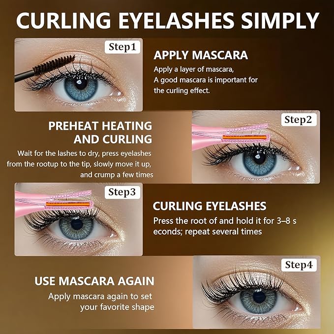 Heated Eyelash Curler, 2-in-1 Clip-Type Design, 3 Temperature Modes, USB Rechargeable Electric Eyelash Curler, Natural Curling 24H Long-Lasting Curl, Gift for Women & Girls, Light Pink