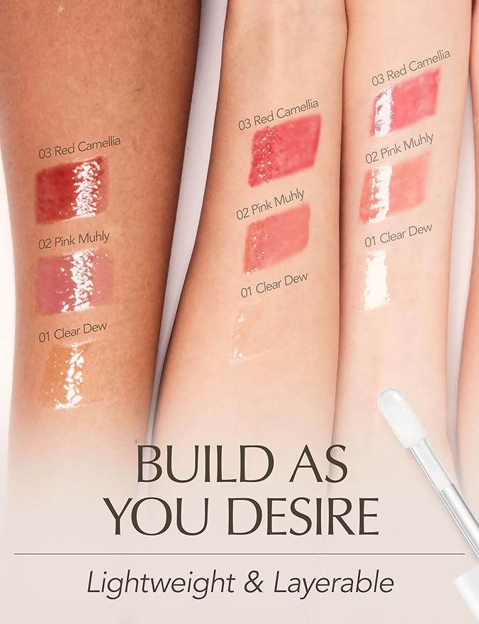 Natural Bloom Korean Lip Oil Serum 0.14 fl oz | Moisturizing Lip Booster Plumping Oil Serum Enriched w/Camellia & Safflower Oils | Non-Irritating Clear Lip Gloss with Glazed Finish (Clear Dew)