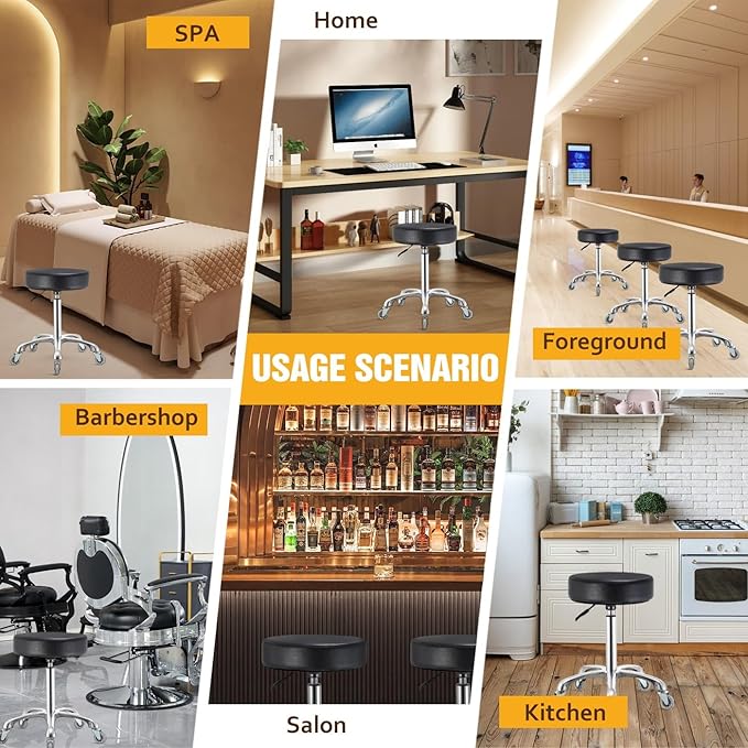 Rolling Stool with Wheels, Heavy Duty Hydraulic Massage Stool for Shop Guitar Lab Tattoo Workbench Medical, Adjustable Swivel Chair (Black)