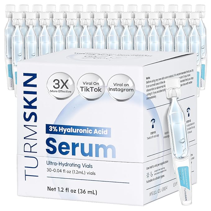 TURMSKIN® Hyaluronic Acid Serum Ampoules [ULTRA HYDRATING VIALS] - 3% Hyaluron Booster for Glass Skin & Anti Aging - 24 Hours Hydration - Soft PE Triple Hyaluronic Complex for Faceskin Repair & Renew