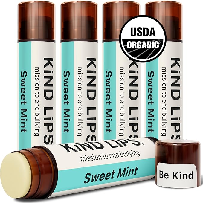 Kind Lips Sweet Mint Lip Balm 5-Pack - USDA Organic, Natural Chapstick Alternative for Dry Lips | Gluten-Free, Cruelty-Free