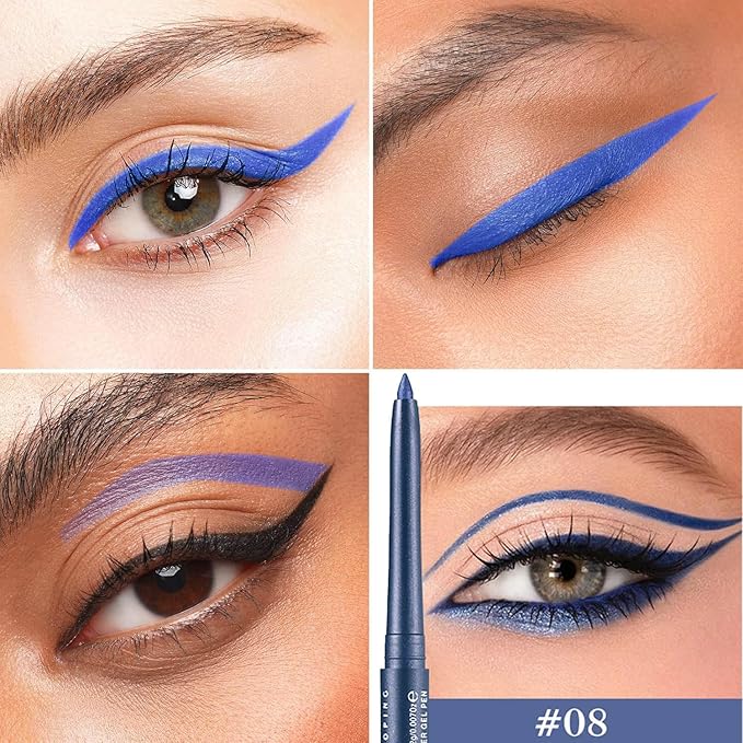 Blue Pencil Eyeliner Waterproof blue Eyeliner Pencil Retractable Blue Gel eyeliner Long Lasting Smudge-proof Hypoallergenic #08