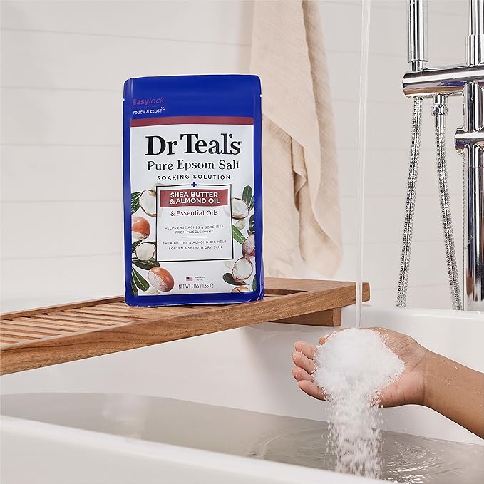 Dr Teal's Pure Epsom Salt, Shea Butter & Almond, 3 lbs (Pack of 4)