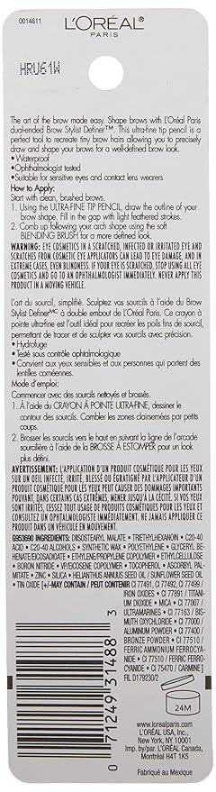 L'Oreal Paris Makeup Brow Stylist Definer Waterproof Eyebrow Pencil, Ultra-Fine Mechanical Pencil, Draws Tiny Brow Hairs and Fills in Sparse Areas and Gaps, Brunette, 0.003 Ounce (1 Count)