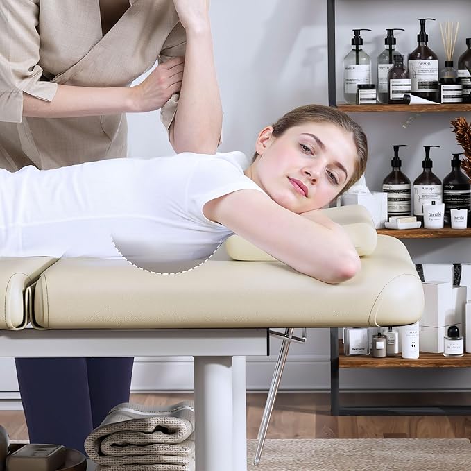 Olela Heavy Duty Stationary Massage Table with Adjustable Backrest, 31.5" Wide Professional Spa Facial & Therapy Bed, Metal Frame PU Leather Treatment Table for Salon & Clinic