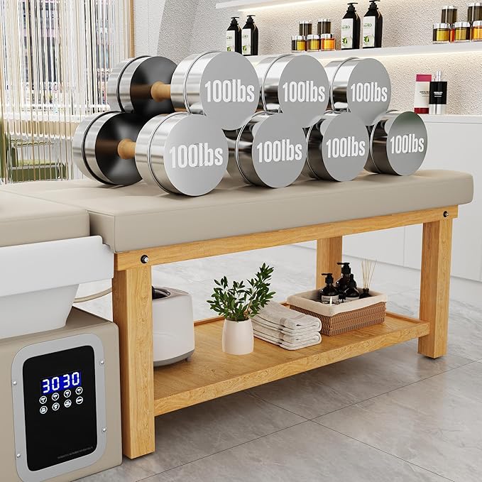 Olela Heavy Duty Head Spa Bed - Headspa Equipment with Water Cycle & Fumigation Salon Equipment, Stationary Massage Table with U Shaped Head Basin and Wood Frame for Beauty Salon