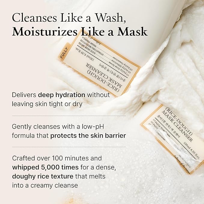 FULLY Rice-Dough Mask Cleanser, Hydrating Mask, Nourishing, Low-pH Formula, Clear Pores, Face Wash, Dry & Sensitive Skin, Vegan Korean Skincare 4.39 fl.oz