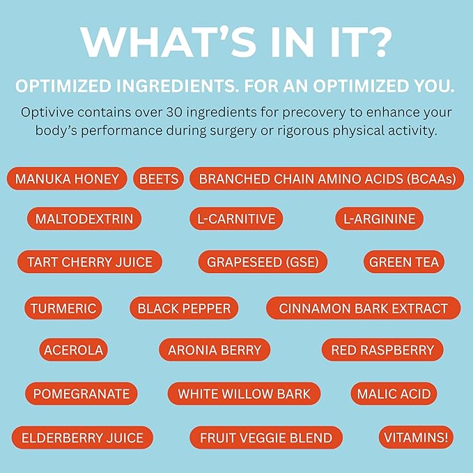 Optivive Pre-covery Elixir Clear Liquid Nutrition Pre Surgery Drink, Post Op Surgery Essentials, Chemotherapy Must Haves for Women and Men, Colonoscopy Prep Drink, Fruit Punch Flavor, 16oz (4 Pack)