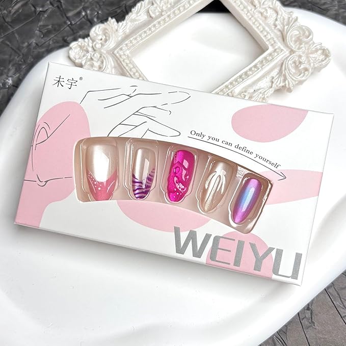 30Pcs Colorful Summer Press on Nails Medium Almond Fake Nails with 3D Shell Design Pink White Purple French Tip False Nails Y2K Blush Glitter Full Cover Glossy Stick on Nails for Women Decor